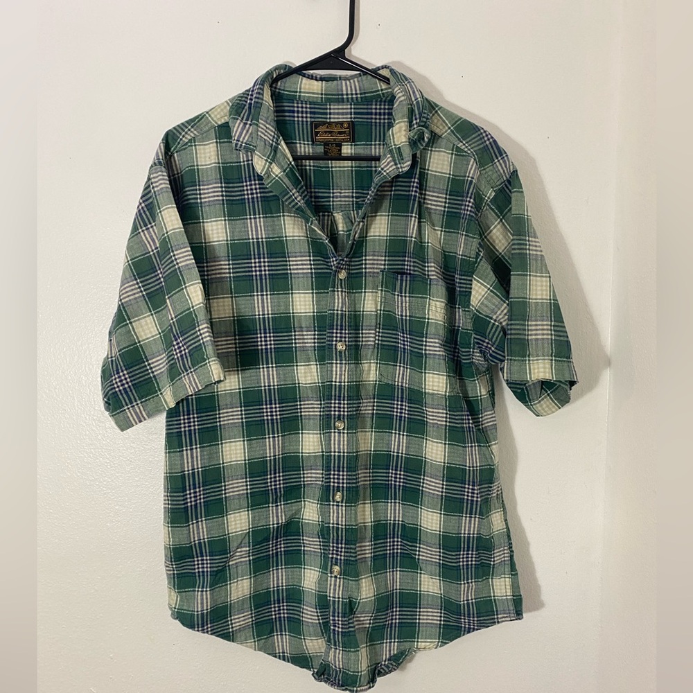Eddie Bauer Green Flannel Button Up Casual Dress Shirt Men’s Large